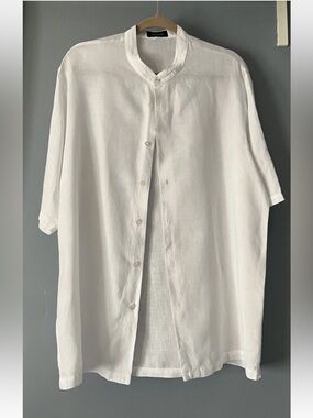 Men’s Eskandar 100% Linen White Top Button Up Size 0 Oversized